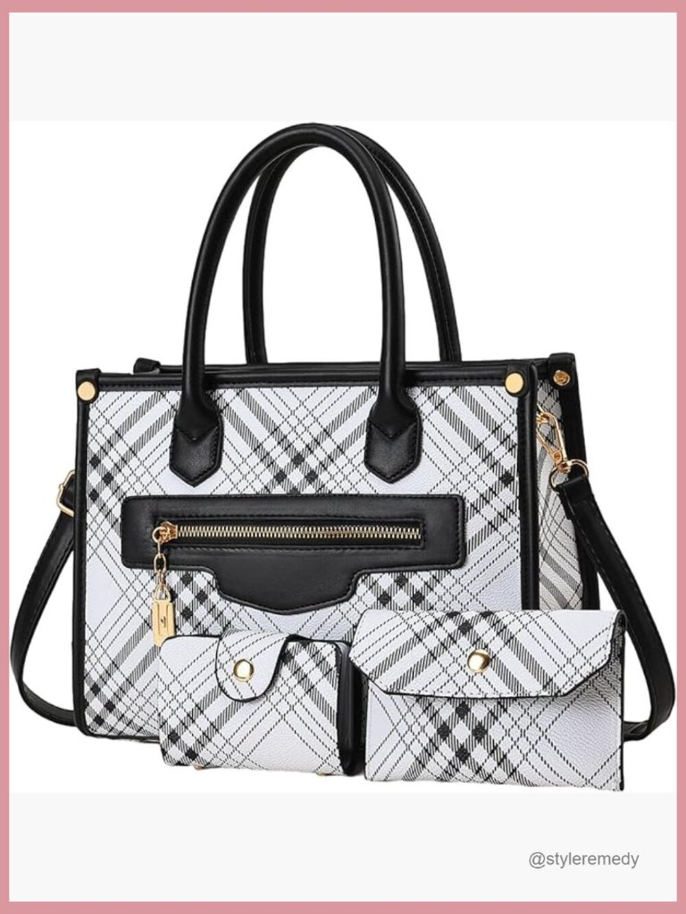 3pc Faux Leather Tote Satchel Set with Detachable Crossbody Strap